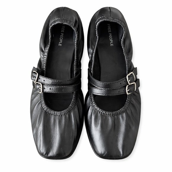 Free People Shoes - Free People Black Leather Double Strap Ballet Flats Size 9 Square Toe Mary Jane